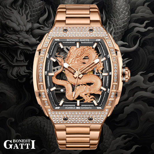 Bonest Gatti Barrel Dragon BG5605S – Steel Bracelet Automatic with Zircon Bezel - Top G Watches