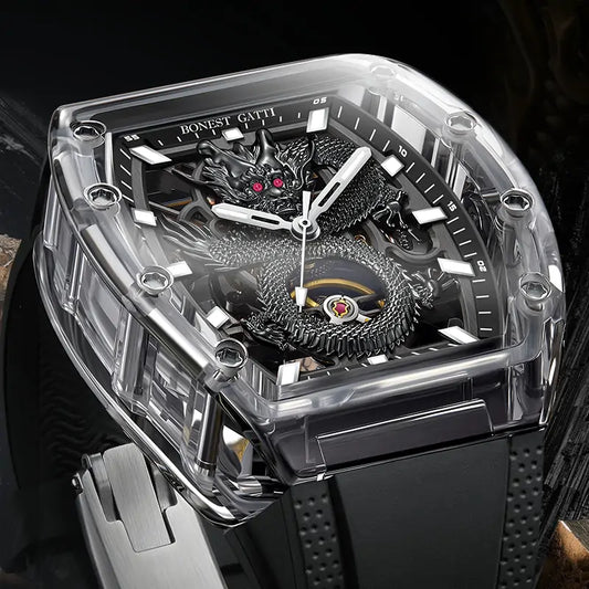 BONEST GATTI BG9980 Dragon Crystal Skeleton Automatic Watch