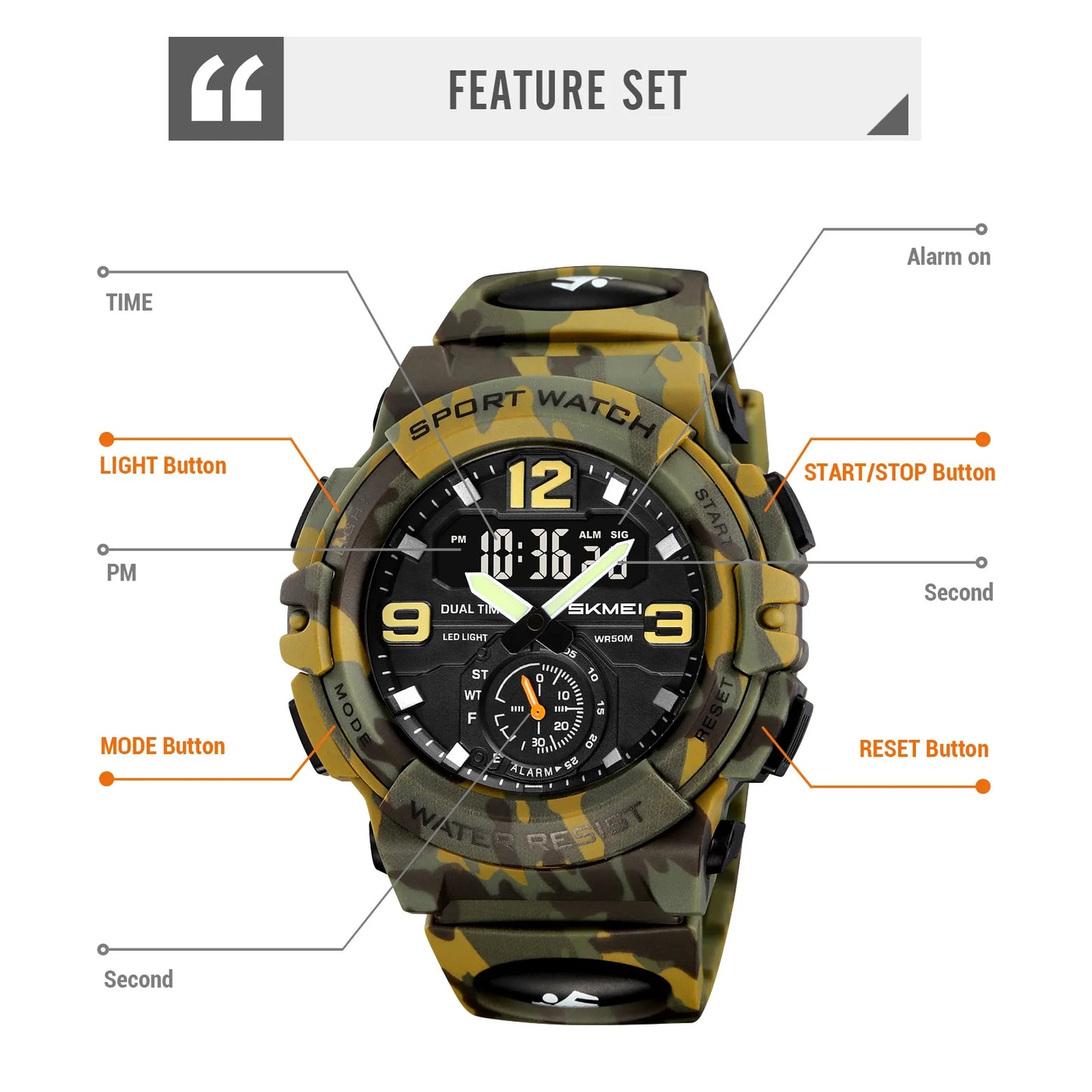 Vibrant Camo Skmei Sport Digital-Analog Quartz Watch - Top G Watches
