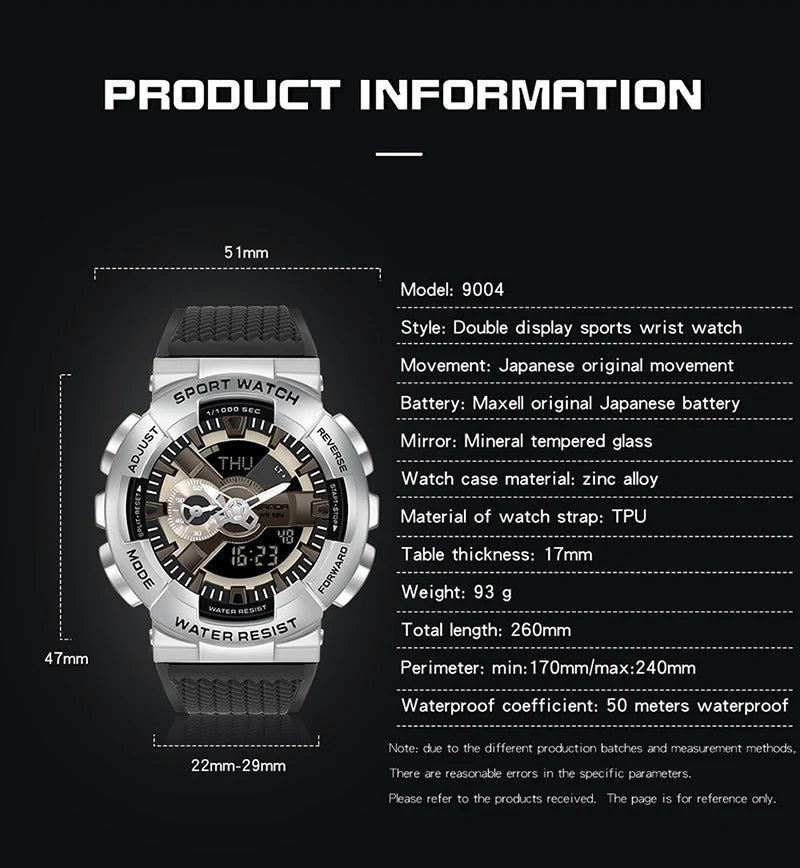 SANDA 9004 Digital Sports Watch - Waterproof Military G-Style Shockproof