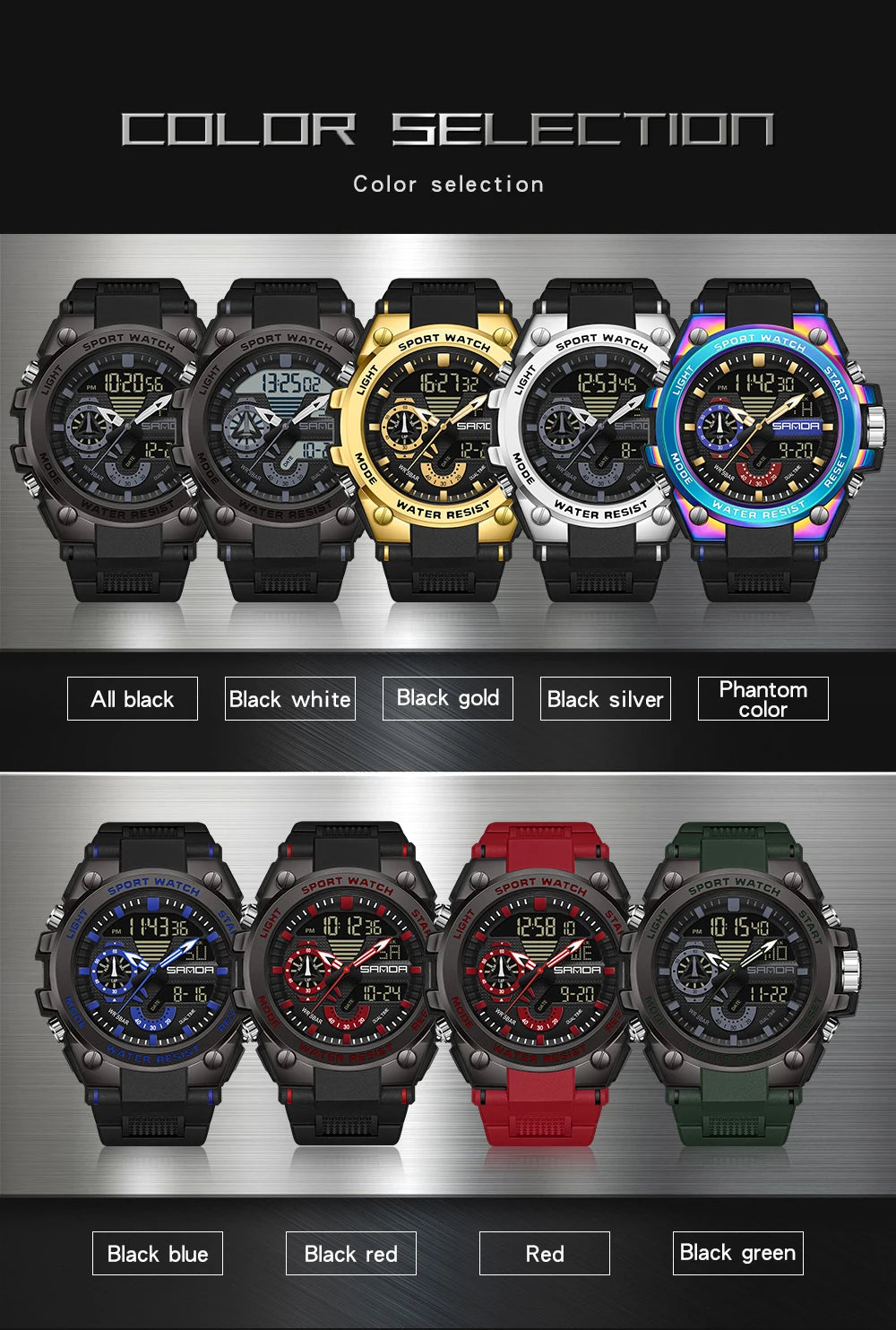 SANDA 3302 Digital LED Sports Watch - Waterproof Shock Resistant