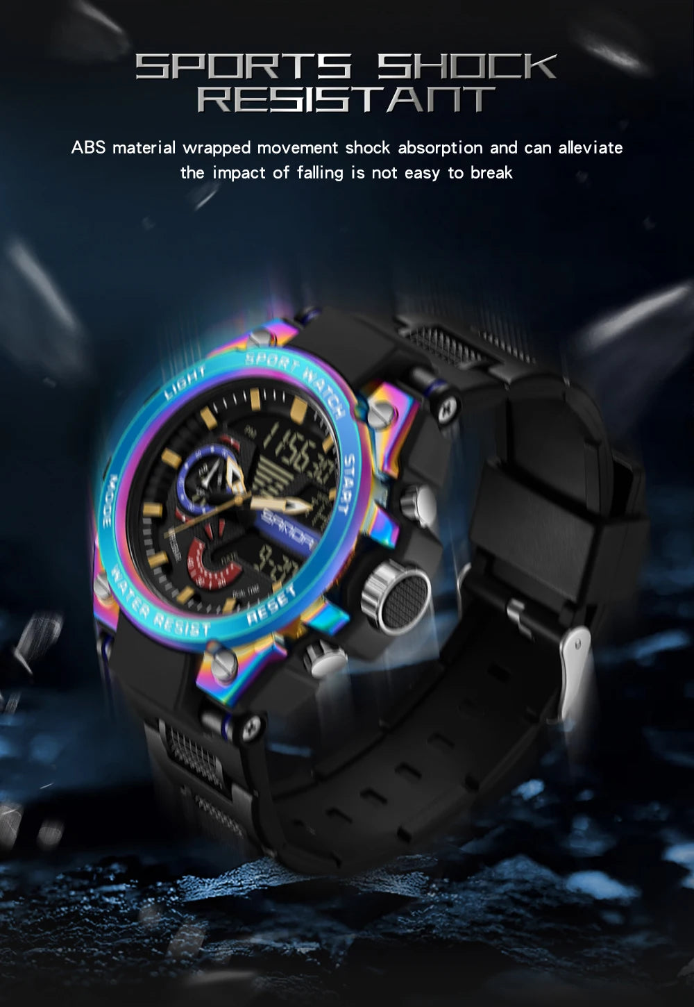 SANDA 3302 Digital LED Sports Watch - Waterproof Shock Resistant
