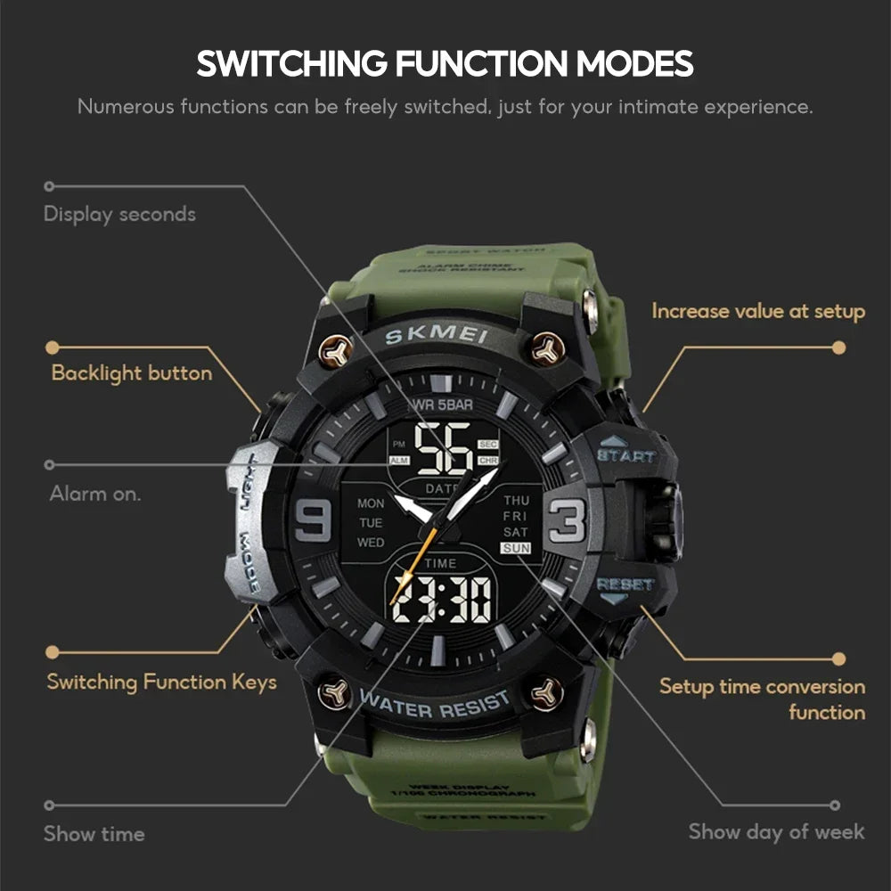 Skmei Military Tactical 2222 Waterproof Dual-Digital Sports Watch - Top G Watches