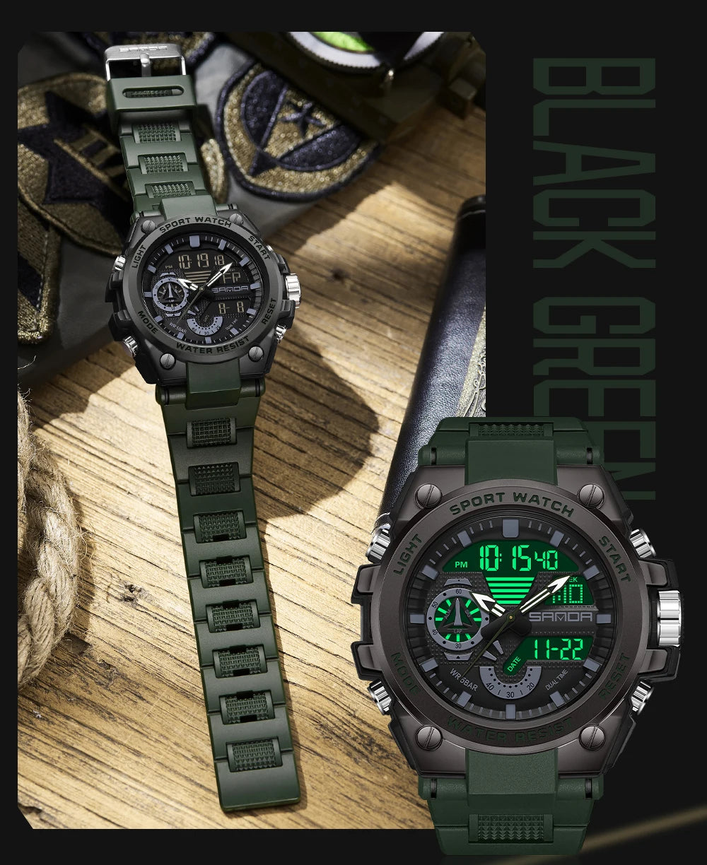 SANDA 3302 Digital LED Sports Watch - Waterproof Shock Resistant