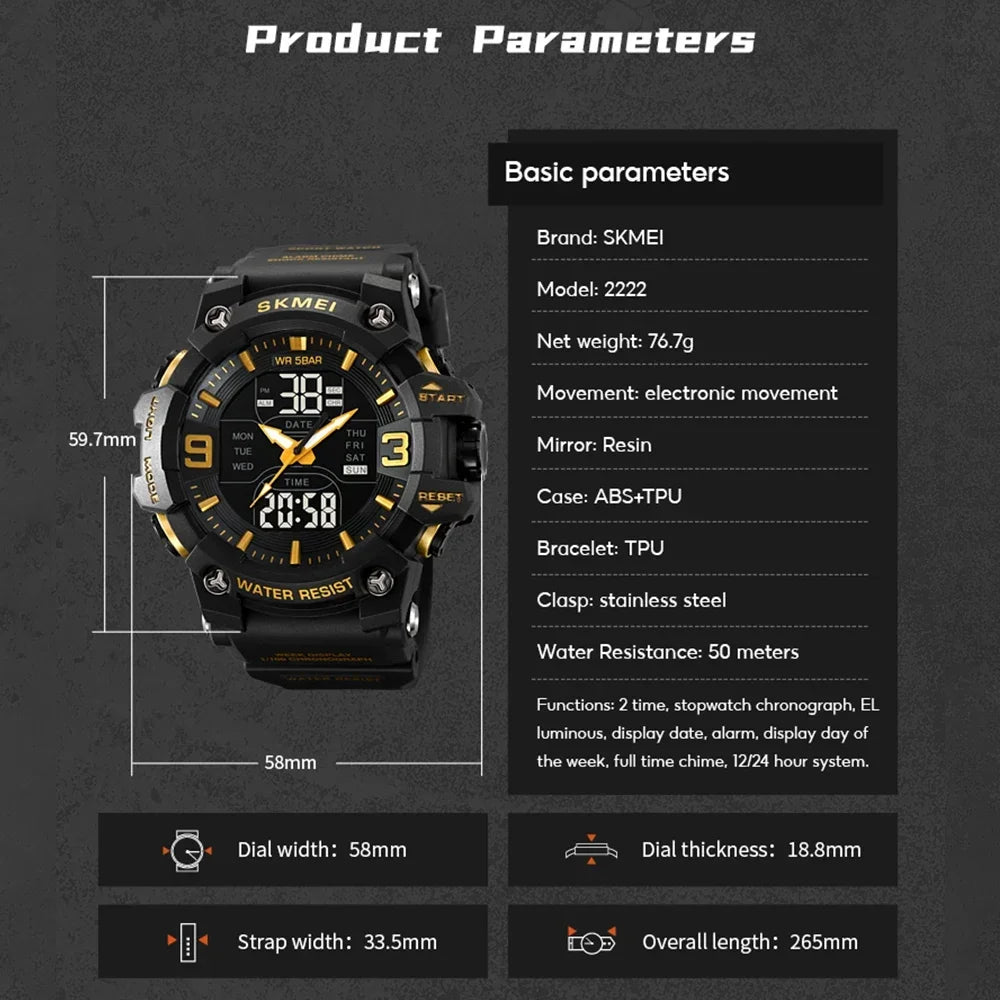 Skmei Military Tactical 2222 Waterproof Dual-Digital Sports Watch - Top G Watches