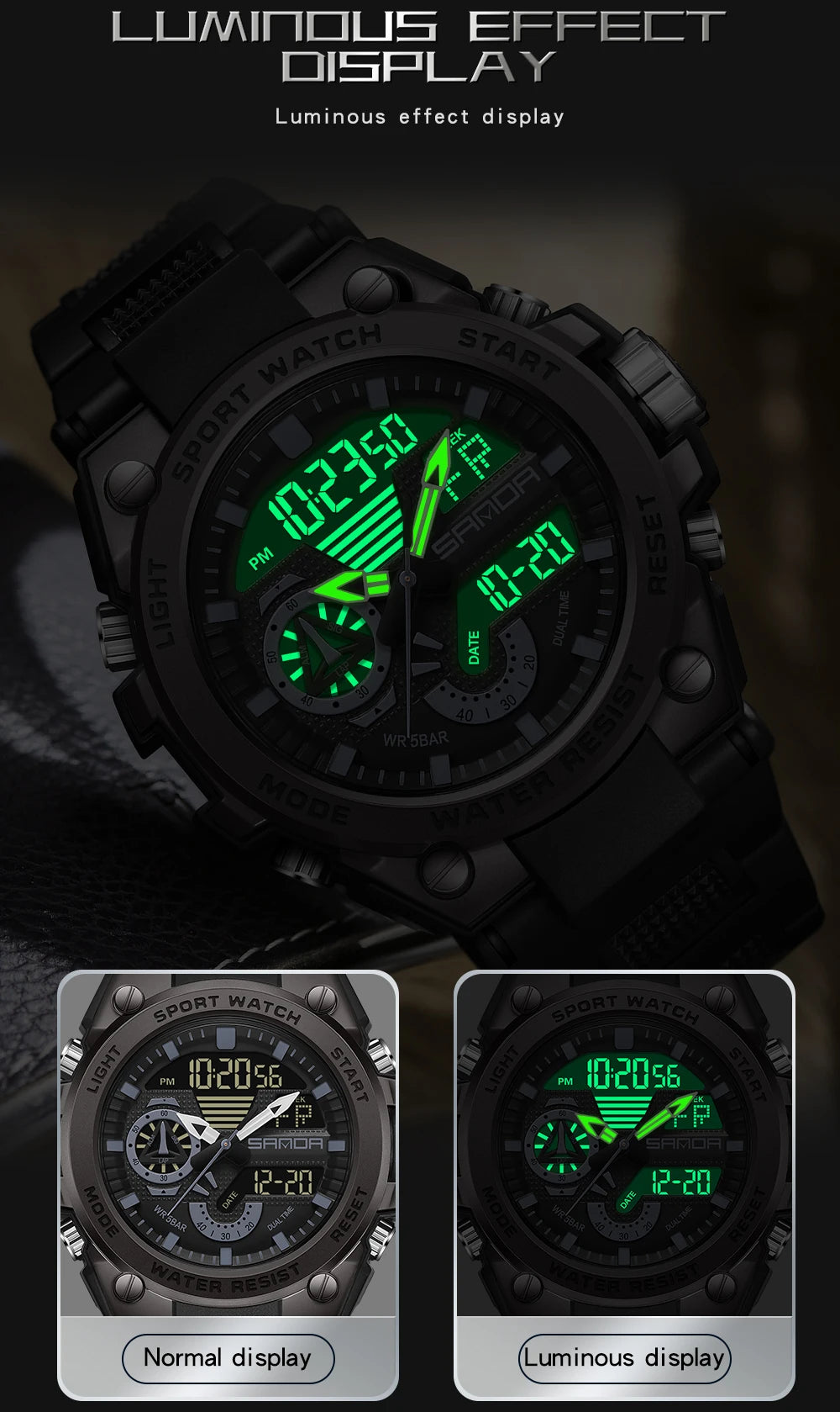 SANDA 3302 Digital LED Sports Watch - Waterproof Shock Resistant