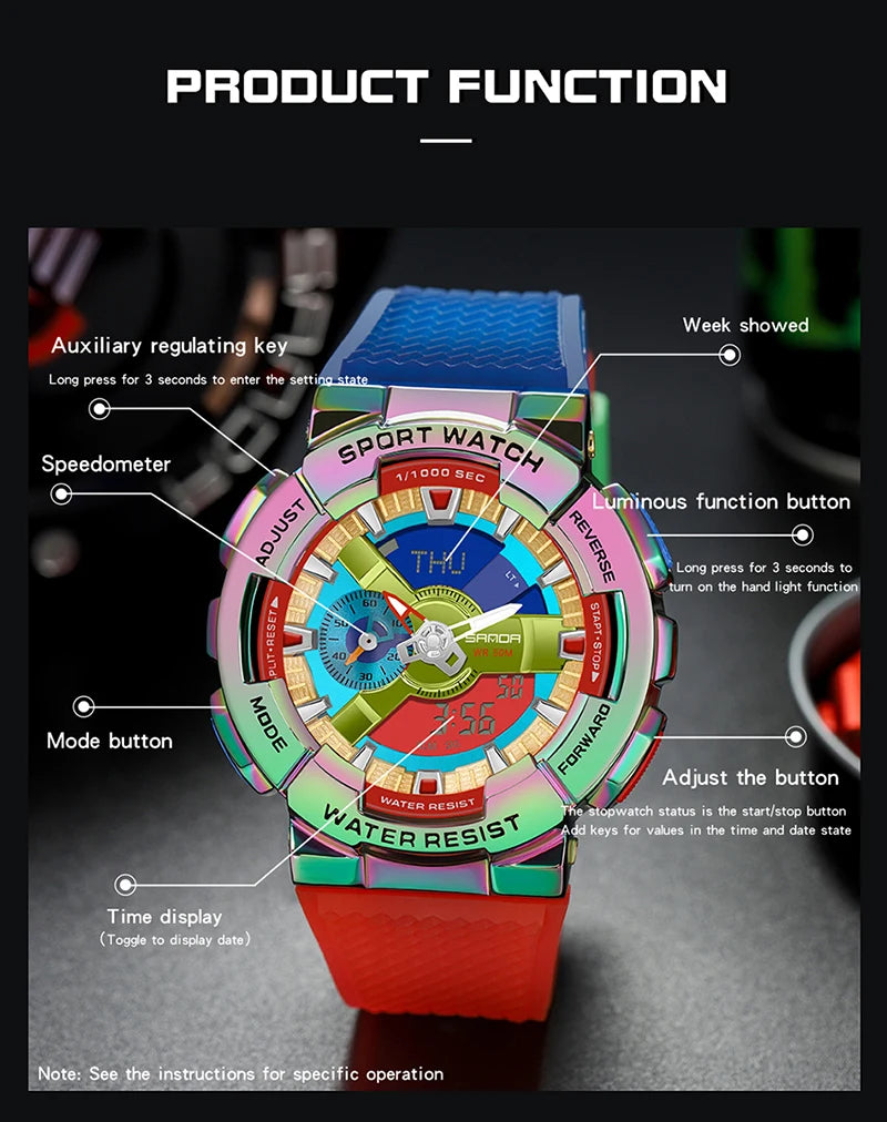 SANDA 9004 Digital Sports Watch - Waterproof Military G-Style Shockproof