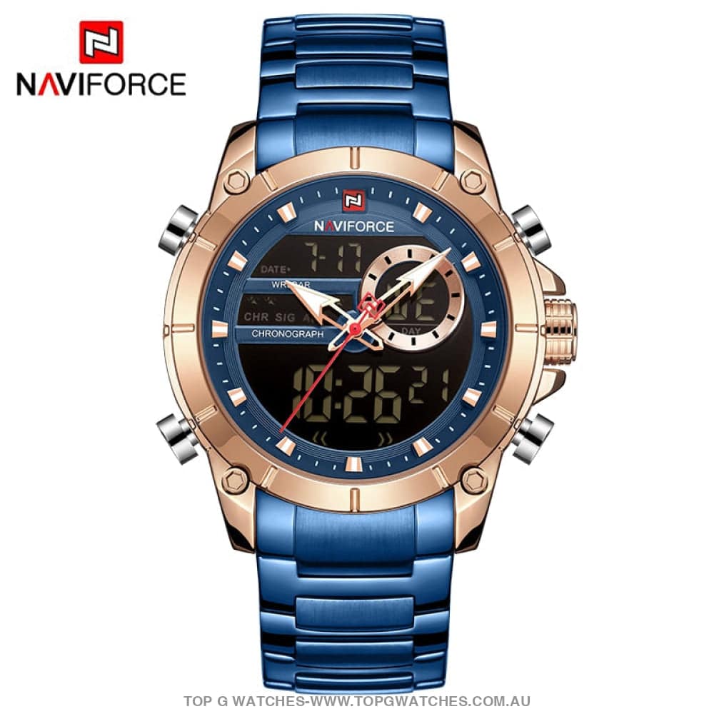Gold NaviForce Men Sports Dual Analogue Quartz Digital 3ATM Waterproof Watch - Top G Watches
