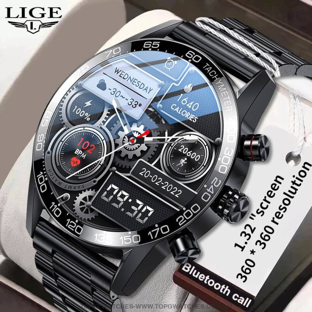 Luxury Lige FULL LED-HD Screen Smart Bluetooth Calling Business Watch - Top G Watches