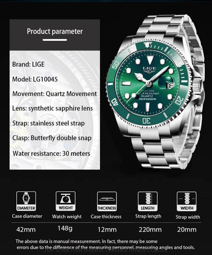 Luxury Lige Profession Subdiver Chronograph Quartz Crystal Wristwatch - Top G Watches