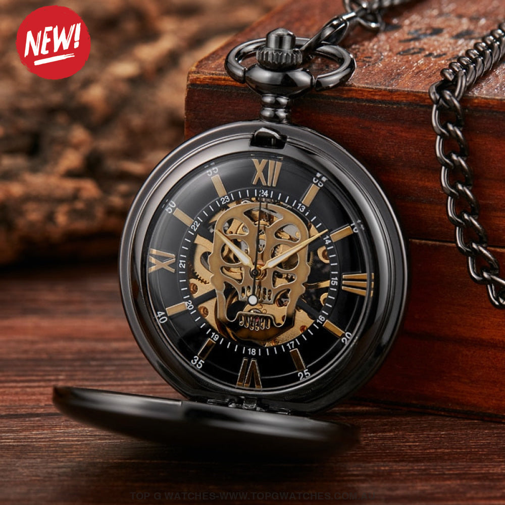 Mechanical Hollow Skeleton Hardware Dial Gold Silver Black Steel Quartz Pocket Chain Watch - Top G Watches