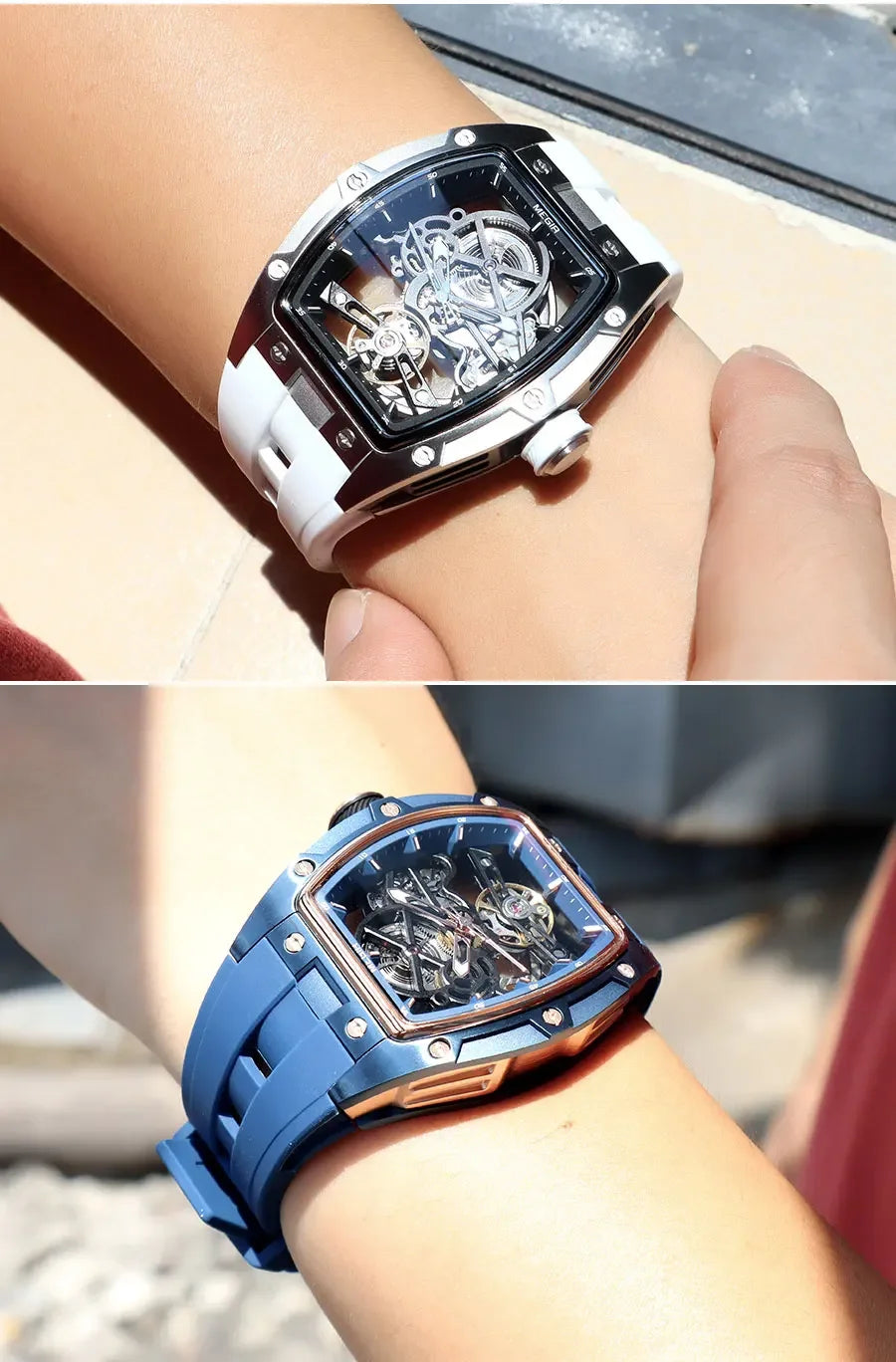 NEW Automatic Megir Mechanical Stainless Skeleton Dial Wristwatch - Top G Watches