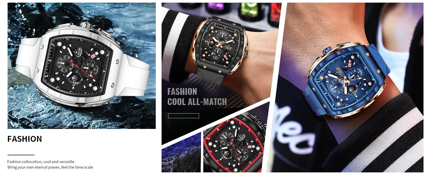 NEW Lige Tonneau Waterproof Sports Chronograph Quartz Watch - Top G Watches