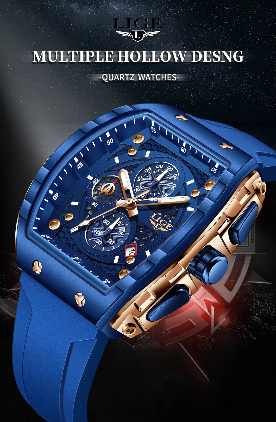 NEW Lige Tonneau Waterproof Sports Chronograph Quartz Watch - Top G Watches