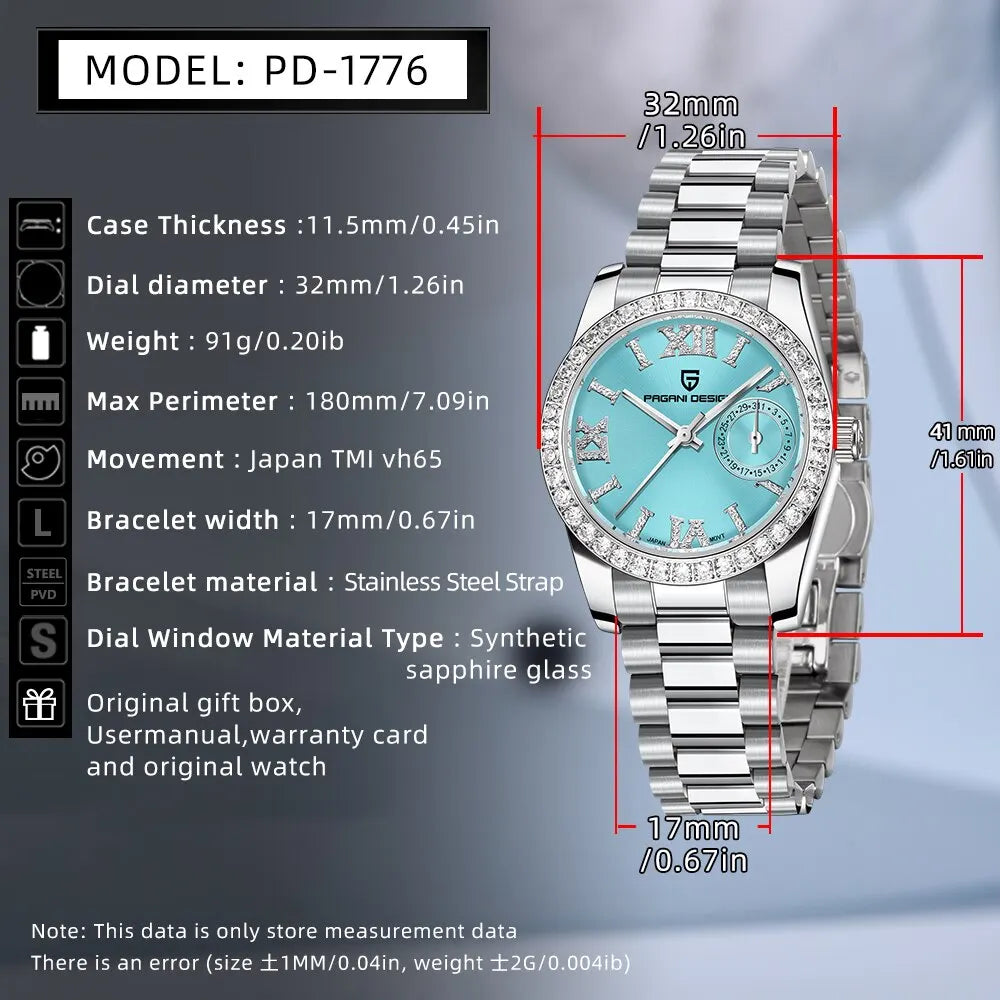 NEW Pagani Design Women's Elegant Jewel Fashion Sapphire Quartz 32mm Watch - Top G Watches
