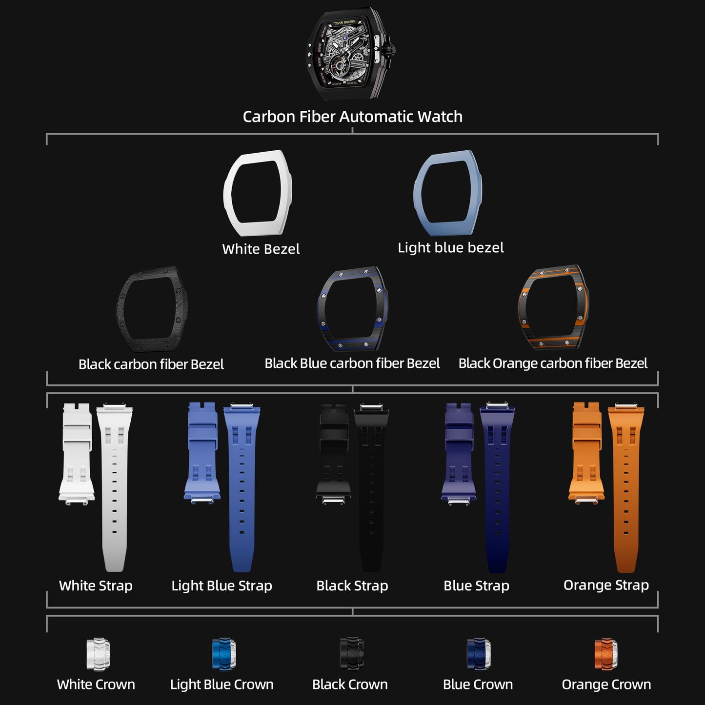 Official Tsar Bomba Atomic-Interchangeable Automatic Carbon Fibre Watch Single Combo Edition - TB8218 - Top G Watches