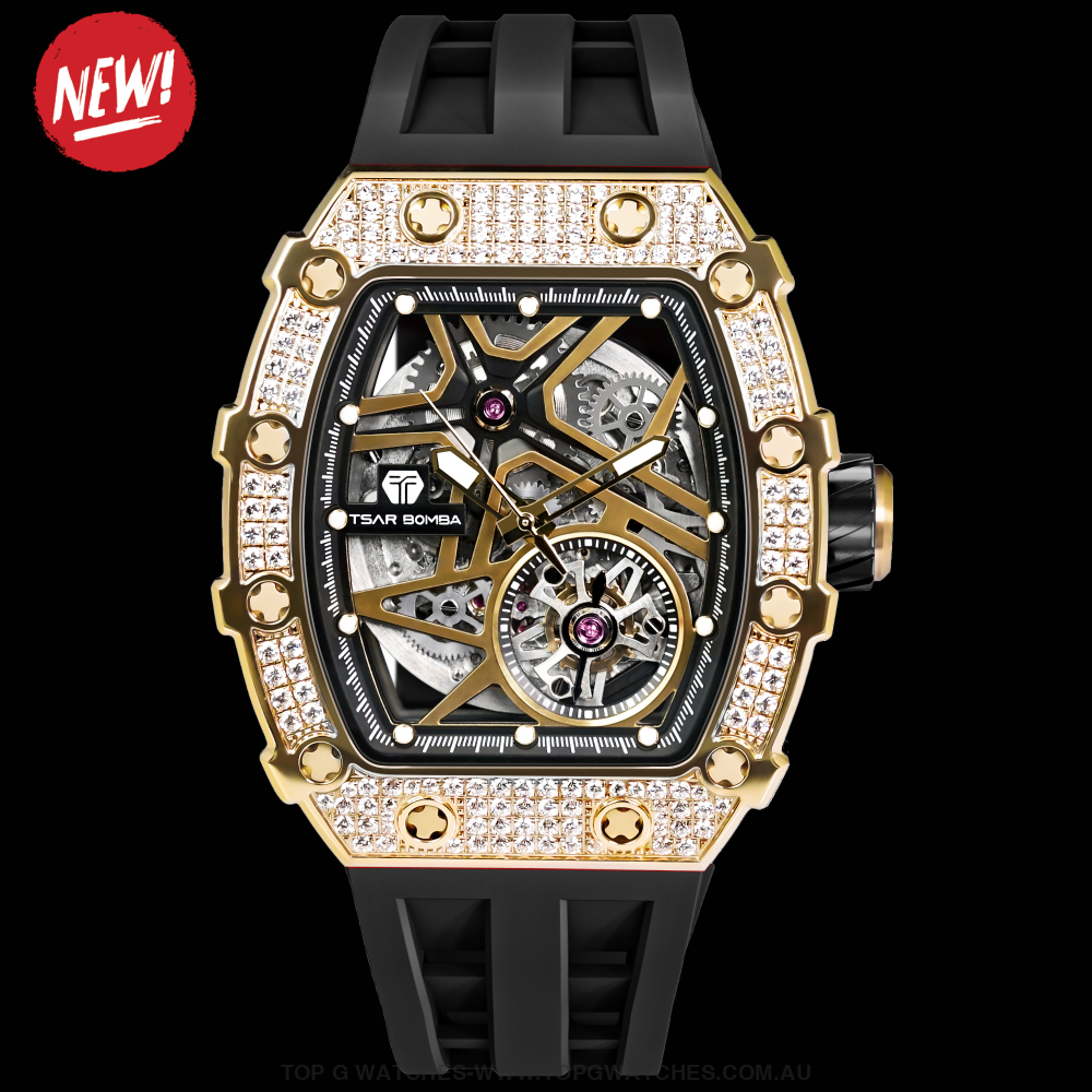 Official TSAR BOMBA Automatic Mechanical Waterproof Diamond Finish Watch TB8209D - Top G Watches