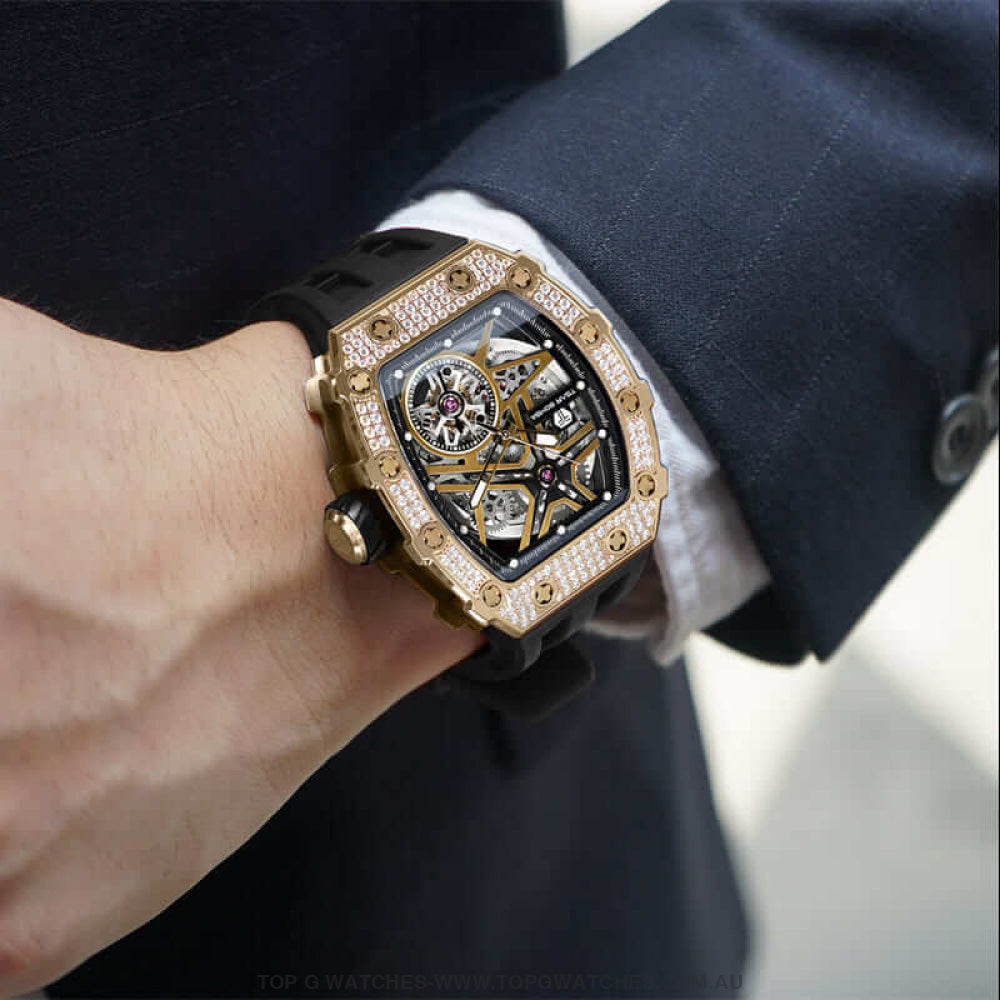 Official TSAR BOMBA Automatic Mechanical Waterproof Diamond Finish Watch TB8209D - Top G Watches