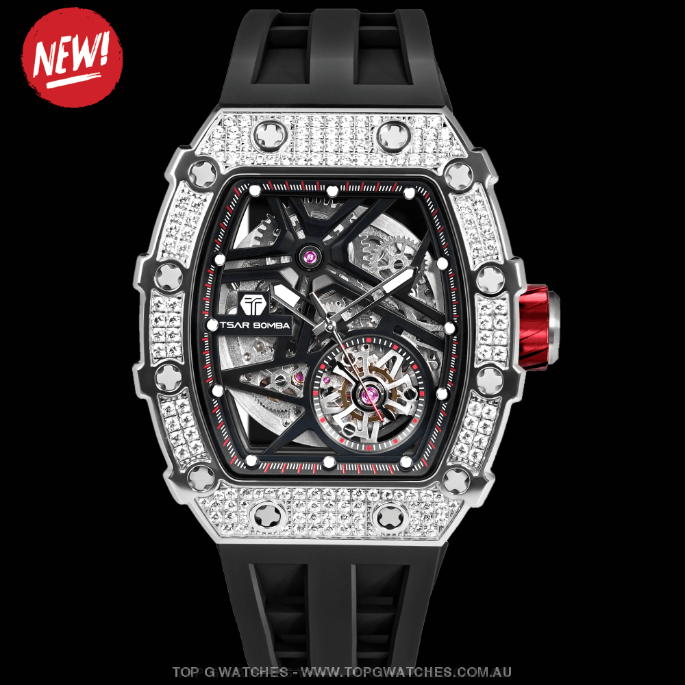 Official TSAR BOMBA Automatic Mechanical Waterproof Diamond Finish Watch TB8209D - Top G Watches