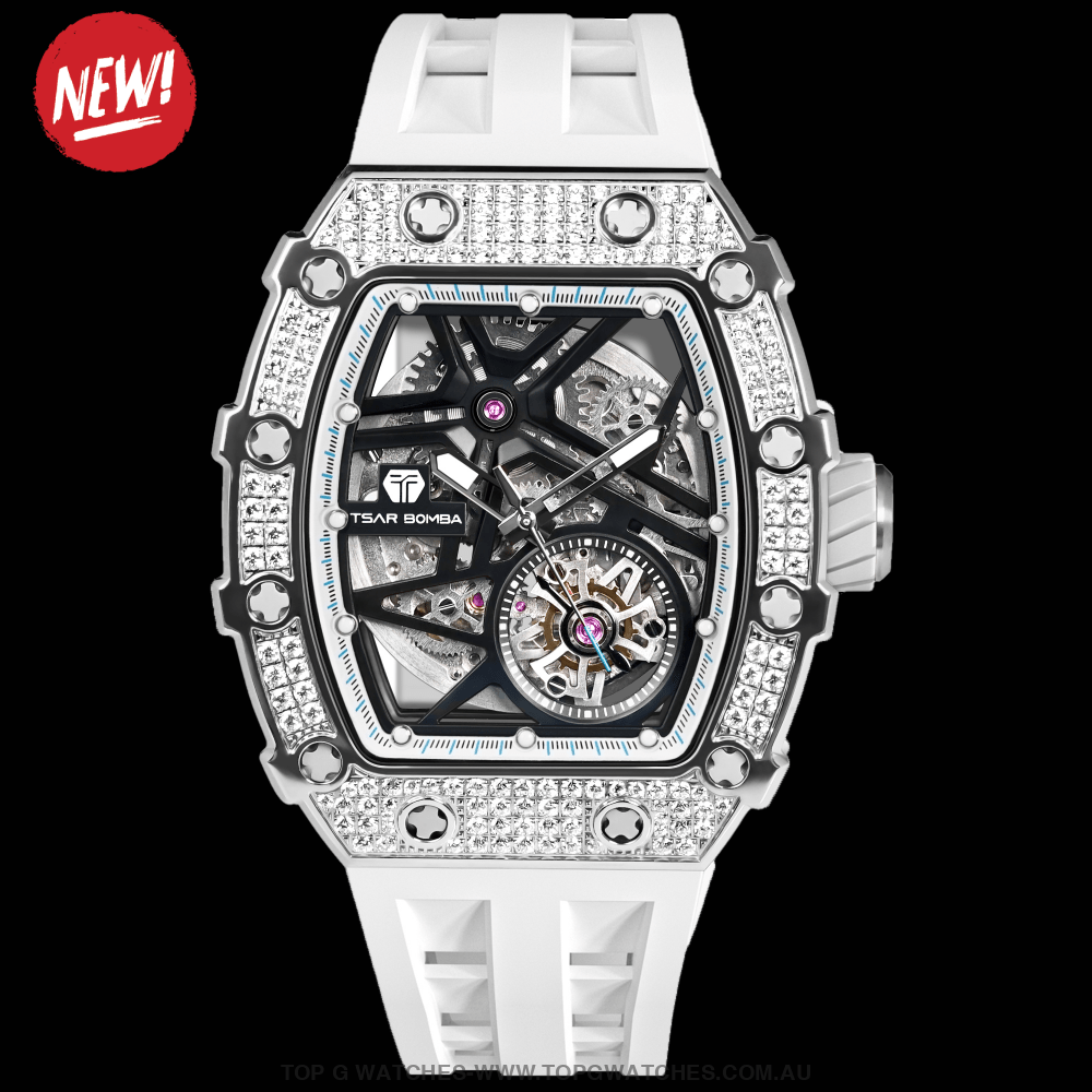 Official TSAR BOMBA Automatic Mechanical Waterproof Diamond Finish Watch TB8209D - Top G Watches