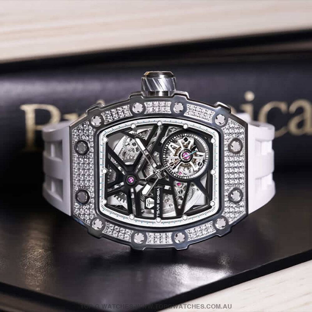 Official TSAR BOMBA Automatic Mechanical Waterproof Diamond Finish Watch TB8209D - Top G Watches