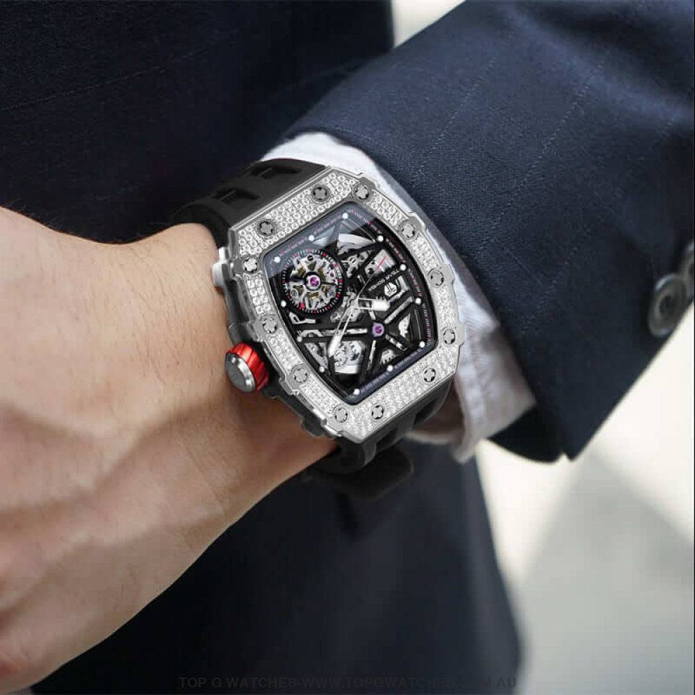 Official TSAR BOMBA Automatic Mechanical Waterproof Diamond Finish Watch TB8209D - Top G Watches
