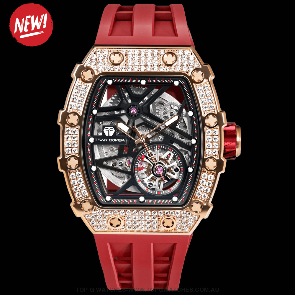 Official TSAR BOMBA Automatic Mechanical Waterproof Diamond Finish Watch TB8209D - Top G Watches
