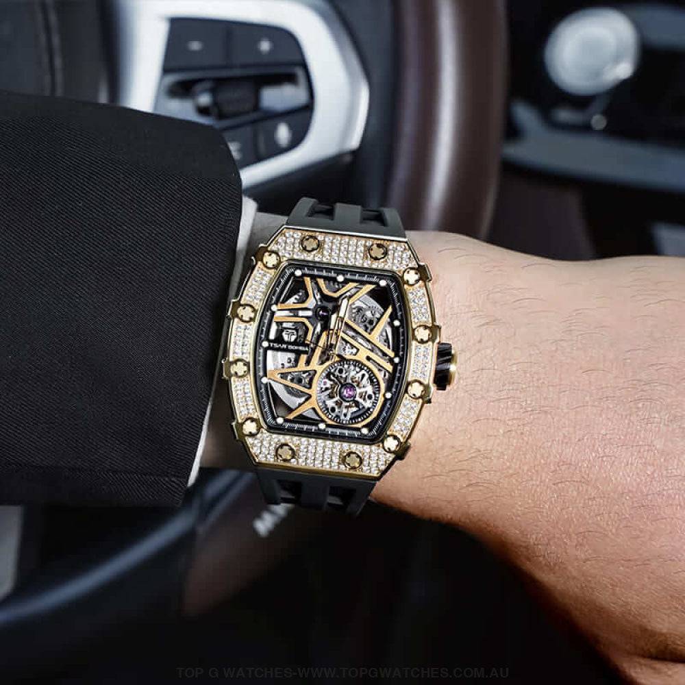 Official TSAR BOMBA Automatic Mechanical Waterproof Diamond Finish Watch TB8209D - Top G Watches