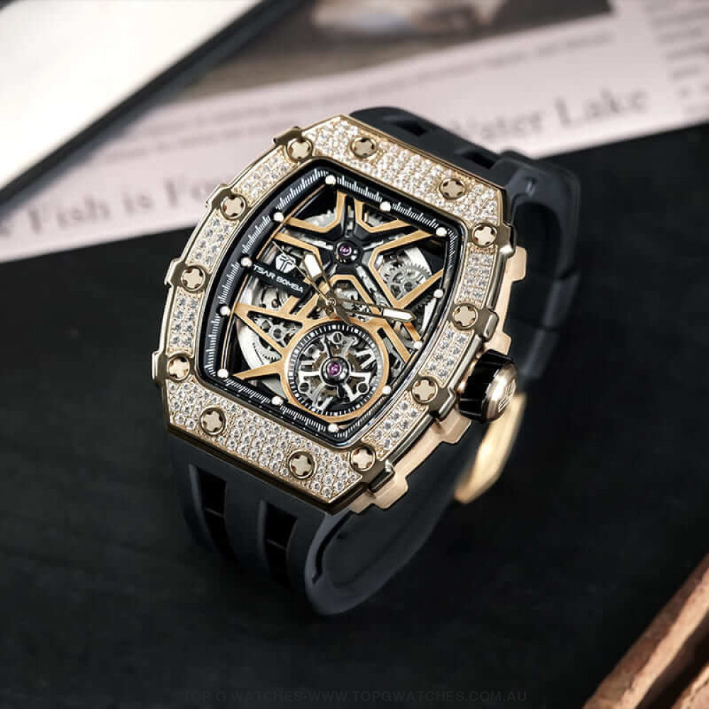Official TSAR BOMBA Automatic Mechanical Waterproof Diamond Finish Watch TB8209D - Top G Watches
