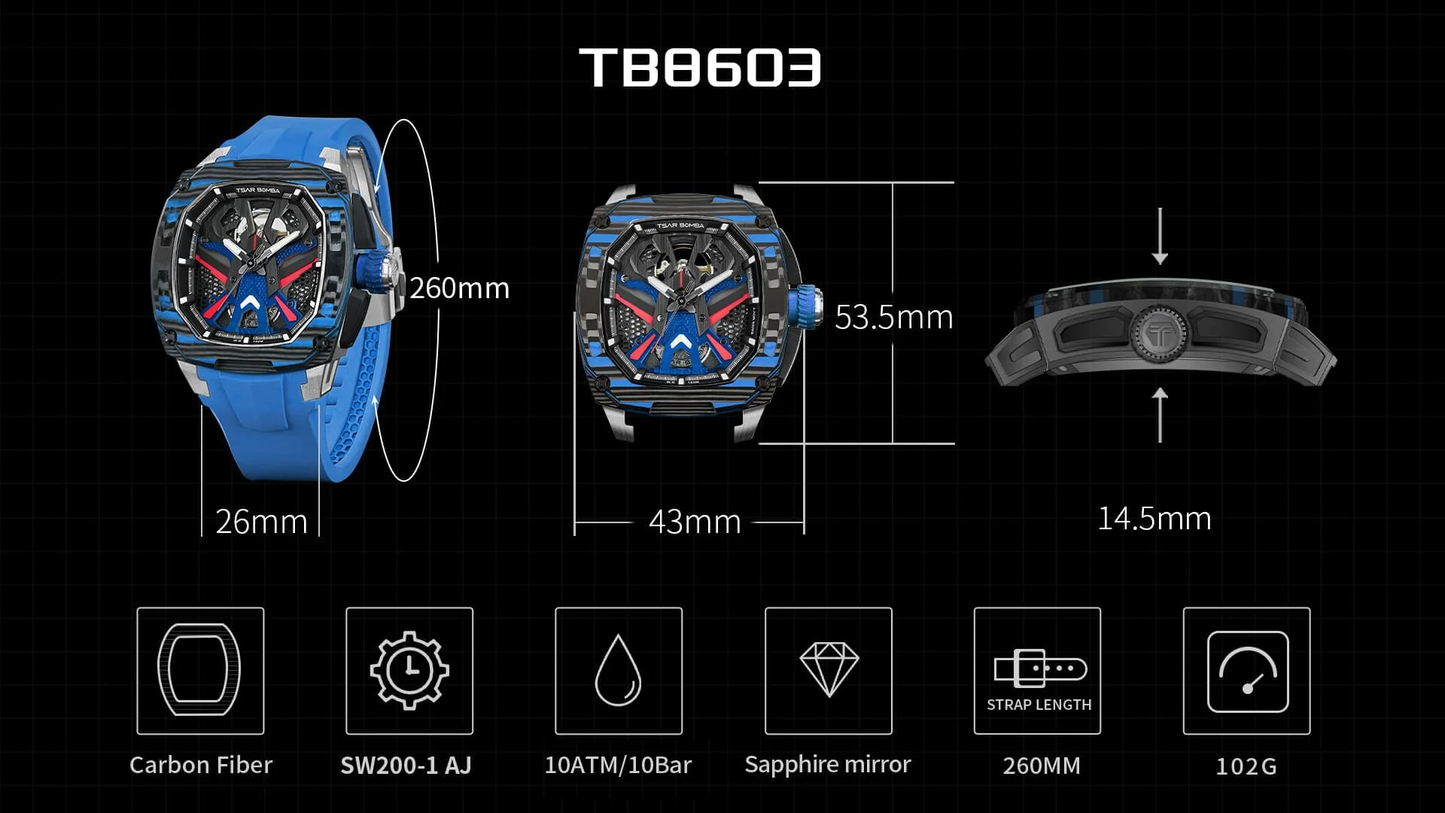 Official Tsar Bomba Dark Matter 3 Interchangeable Swiss Automatic Watch - TB8603 - Top G Watches
