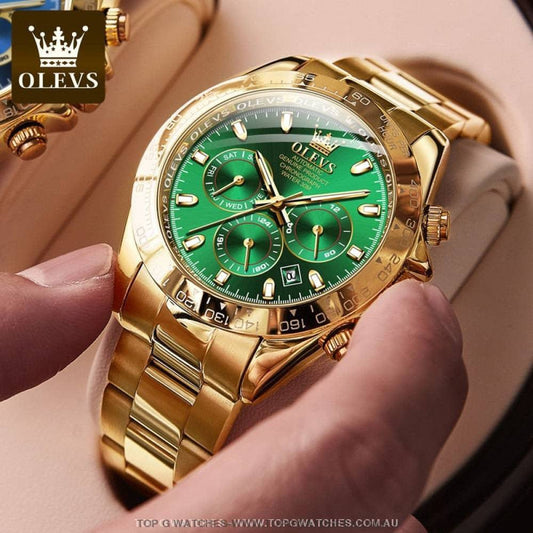 Elite Gold Luxury Olevs Automatic Mechanical 30m Business Casual Chronograph Wristwatch - Top G Watches