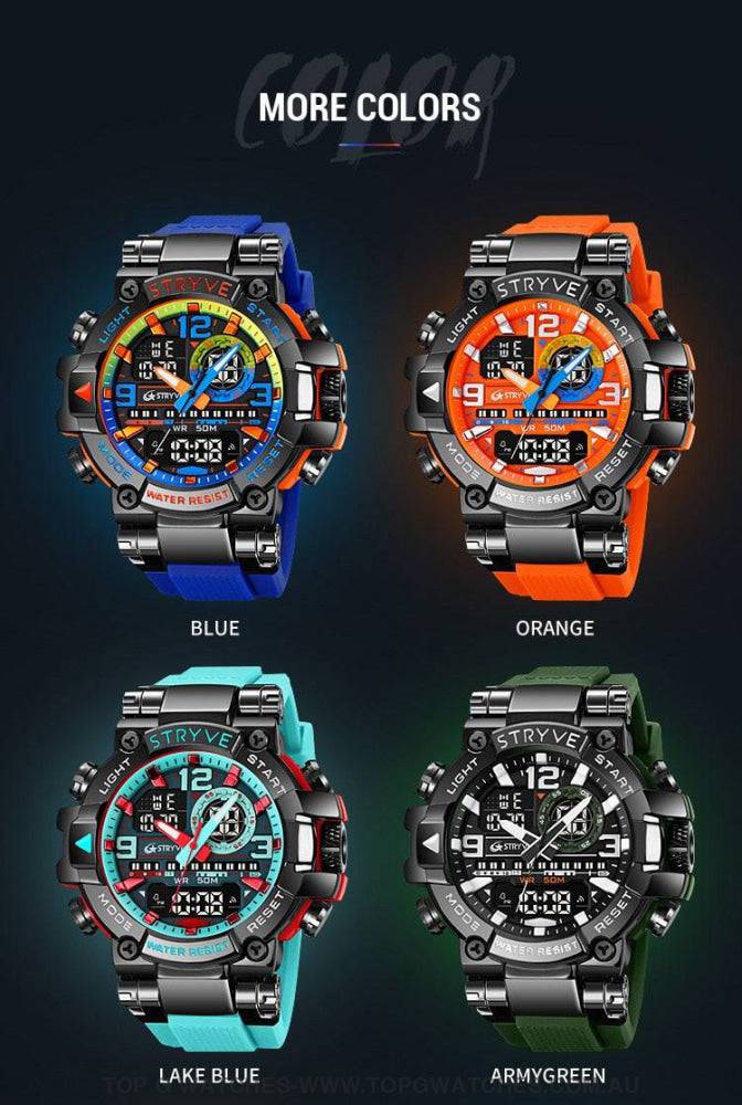 Top Sports Luxury Stryve Digital-Analog Dual Waterproof Sports Watch - Top G Watches