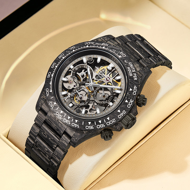 BONEST GATTI BG9014 Carbon Fibre Skeleton Automatic Chronograph Watch