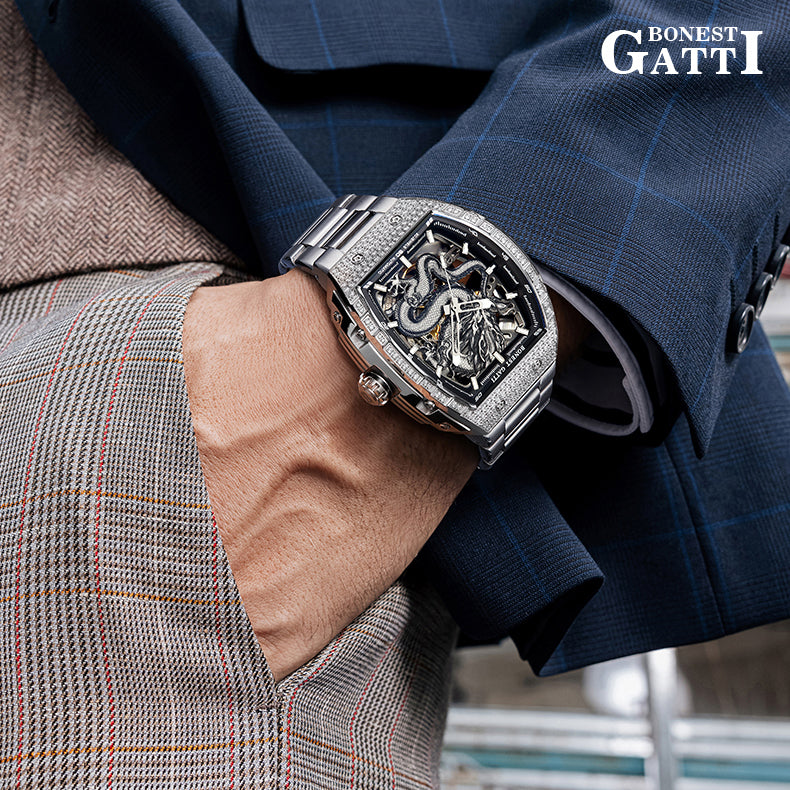 Bonest Gatti Barrel Dragon BG5605S – Steel Bracelet Automatic with Zircon Bezel - Top G Watches