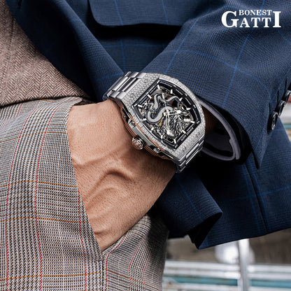 Bonest Gatti Barrel Dragon BG5605S – Steel Bracelet Automatic with Zircon Bezel - Top G Watches
