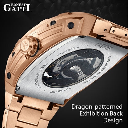 Bonest Gatti Barrel Dragon BG5605S – Steel Bracelet Automatic with Zircon Bezel - Top G Watches