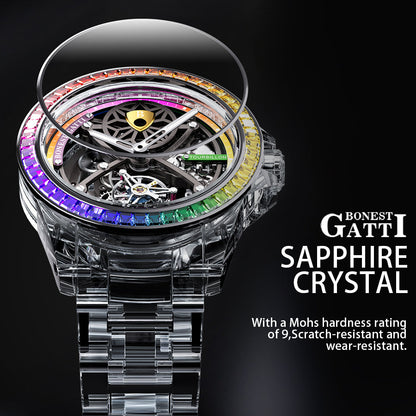 Bonest Gatti BG7002 Rainbow Tourbillon – Transparent K9 Crystal Masterpiece Watch - Top G Watches