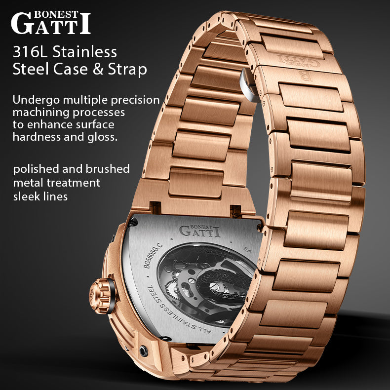 Bonest Gatti Barrel Dragon BG5605S – Steel Bracelet Automatic with Zircon Bezel - Top G Watches