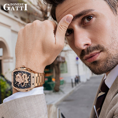 Bonest Gatti Barrel Dragon BG5605S – Steel Bracelet Automatic with Zircon Bezel - Top G Watches