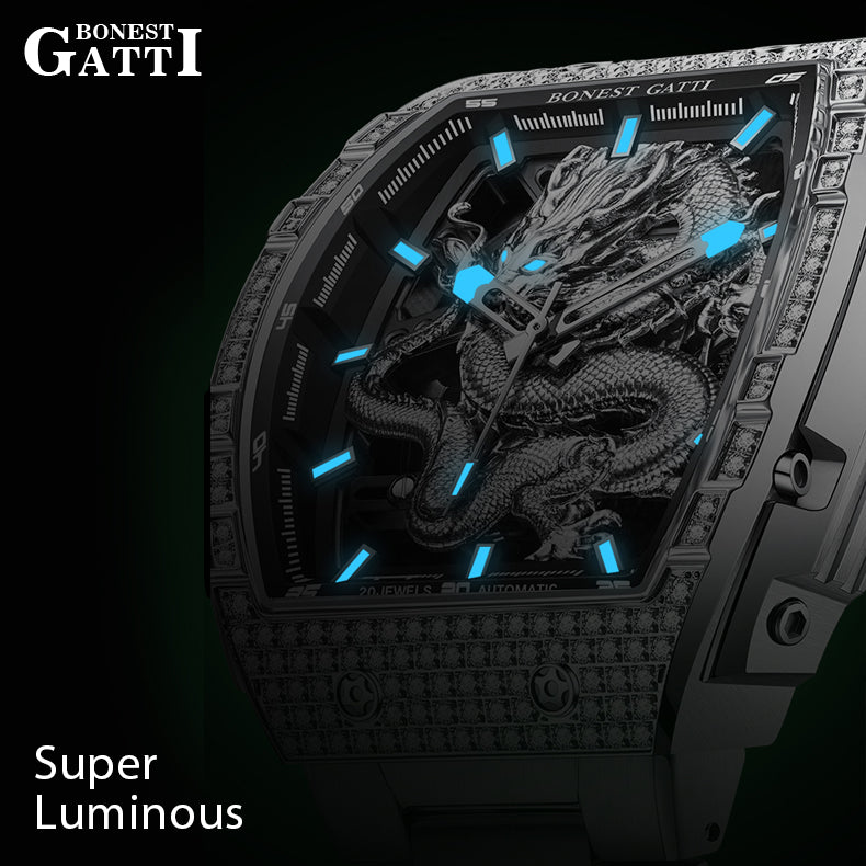 Bonest Gatti Barrel Dragon BG5605S – Steel Bracelet Automatic with Zircon Bezel - Top G Watches