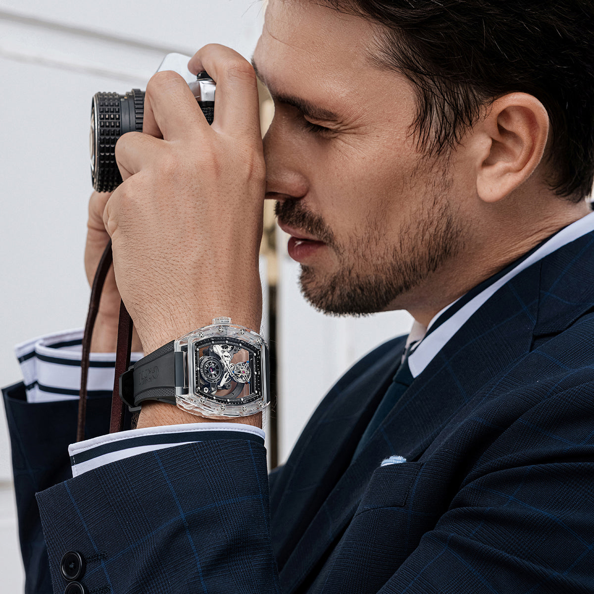 BONEST GATTI Tourbillon K9 Crystal Transparent Case Tonneau watch Skeleton Movement  Watch Fluororubber Strap BG7001 - Top G Watches