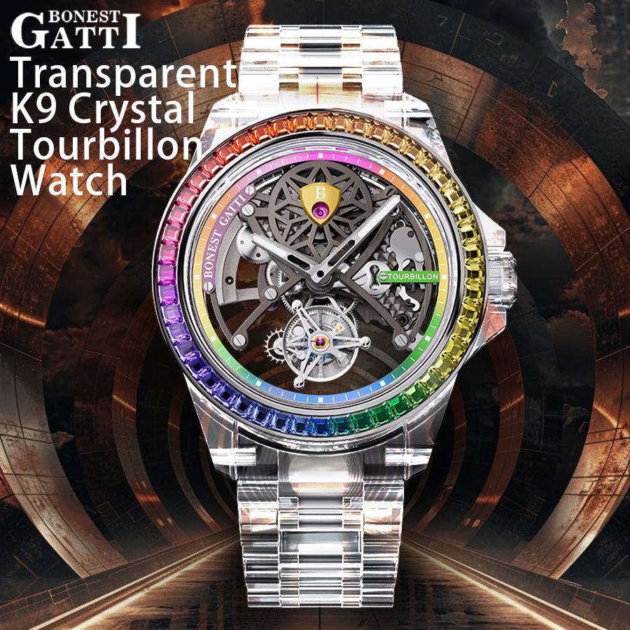 Bonest Gatti BG7002 Rainbow Tourbillon – Transparent K9 Crystal Masterpiece Watch - Top G Watches