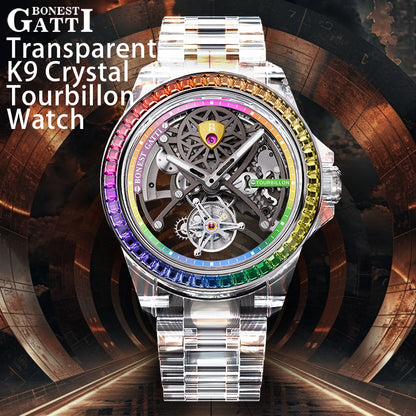 Bonest Gatti BG7002 Rainbow Tourbillon – Transparent K9 Crystal Masterpiece Watch - Top G Watches