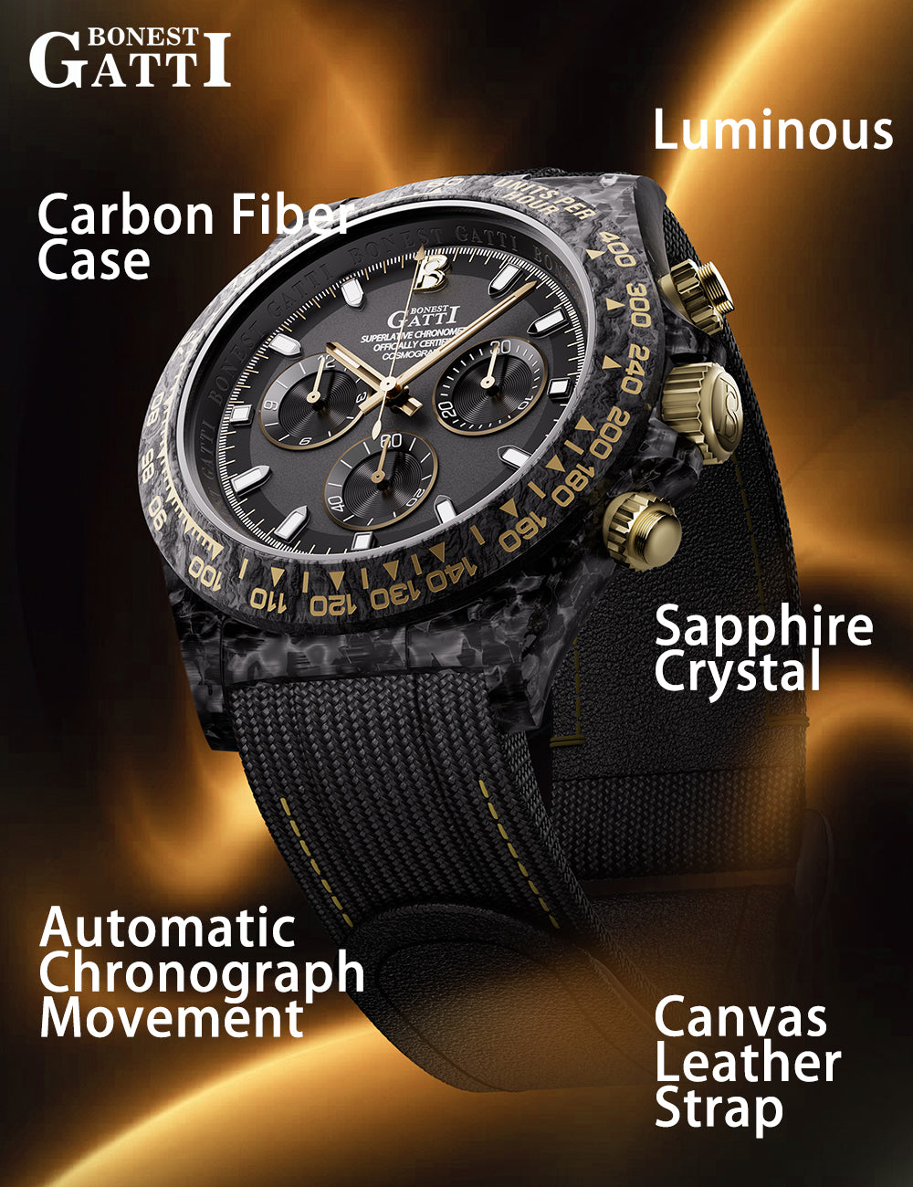 Bonest Gatti BG9010 Carbon Fibre Automatic Chronograph – Sport-Precision Craft - Top G Watches