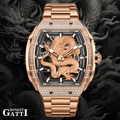 Bonest Gatti Barrel Dragon BG5605S – Steel Bracelet Automatic with Zircon Bezel - Top G Watches