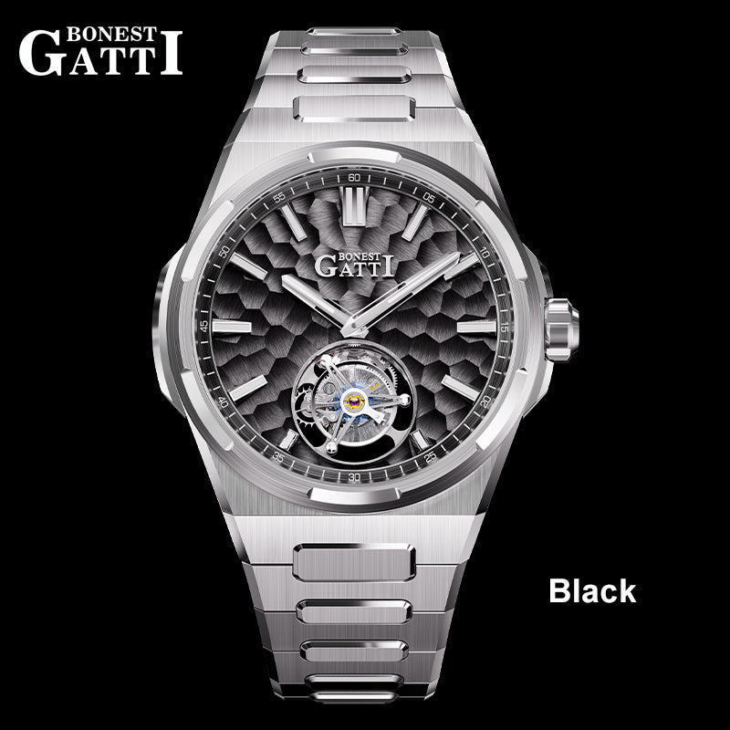 BONEST GATTI Hammer Pattern Automatic Tourbillon Watch Self Wind 80H Power Reserve Sapphire Crystal Luminous Watch BG7005 - Top G Watches