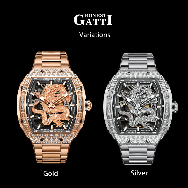Bonest Gatti Barrel Dragon BG5605S – Steel Bracelet Automatic with Zircon Bezel - Top G Watches