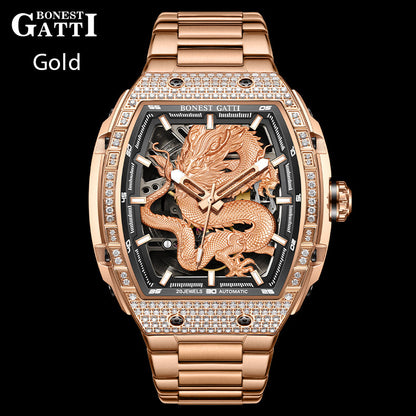 Bonest Gatti Barrel Dragon BG5605S – Steel Bracelet Automatic with Zircon Bezel - Top G Watches