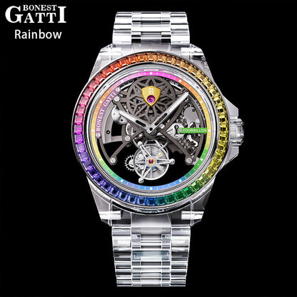 Bonest Gatti BG7002 Rainbow Tourbillon – Transparent K9 Crystal Masterpiece Watch - Top G Watches