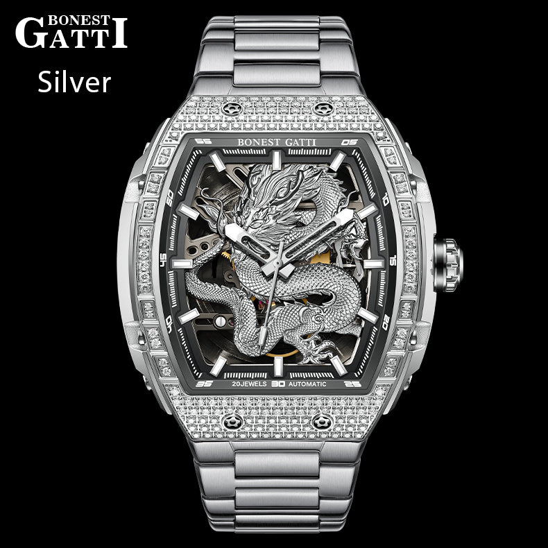 Bonest Gatti Barrel Dragon BG5605S – Steel Bracelet Automatic with Zircon Bezel - Top G Watches